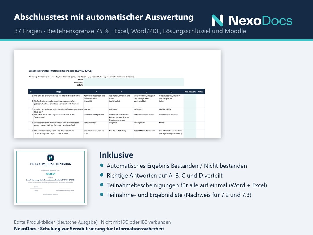 Selbstauswertender Abschlusstest und Bescheinigung
