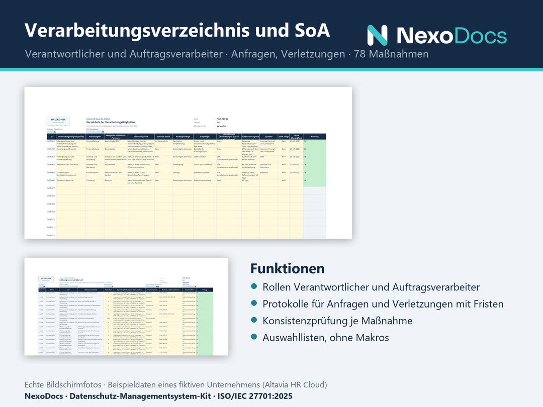 Verarbeitungsverzeichnis und Erklärung zur Anwendbarkeit
