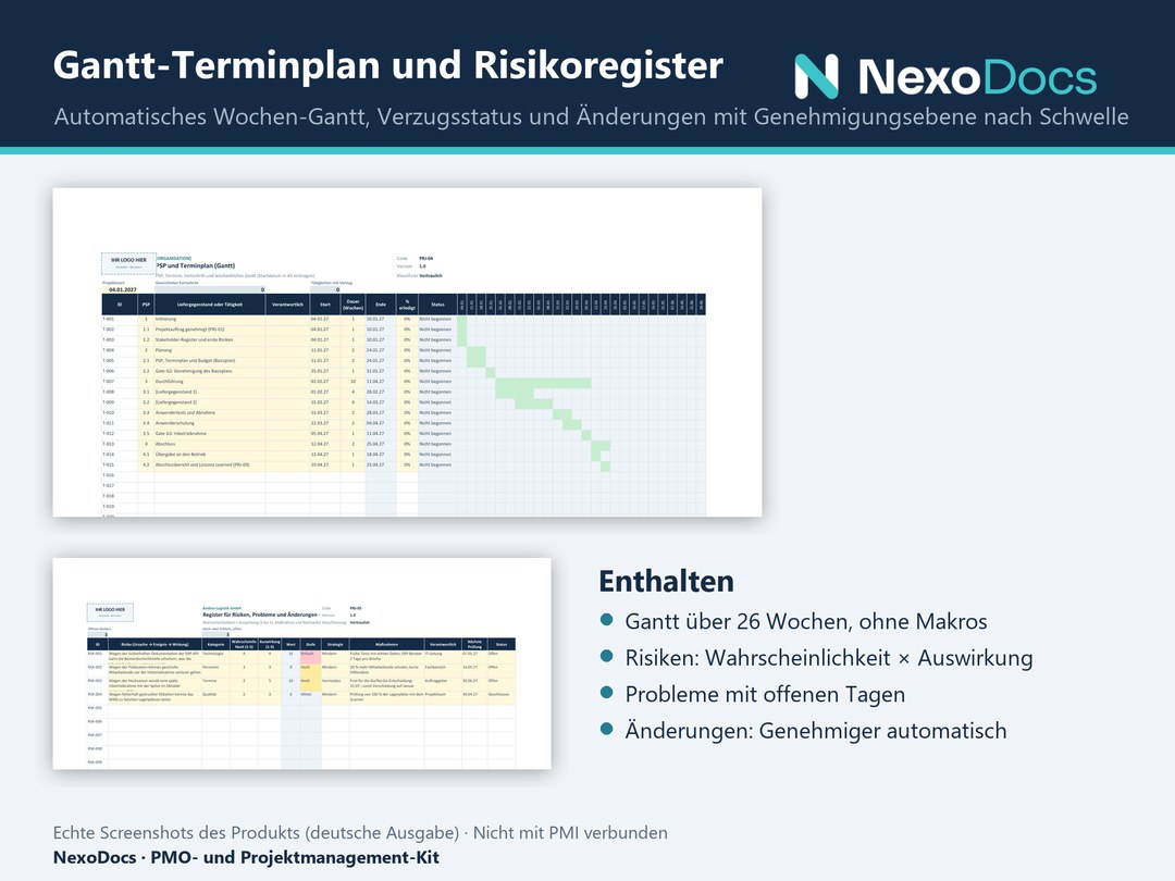 Gantt-Terminplan und Risikoregister