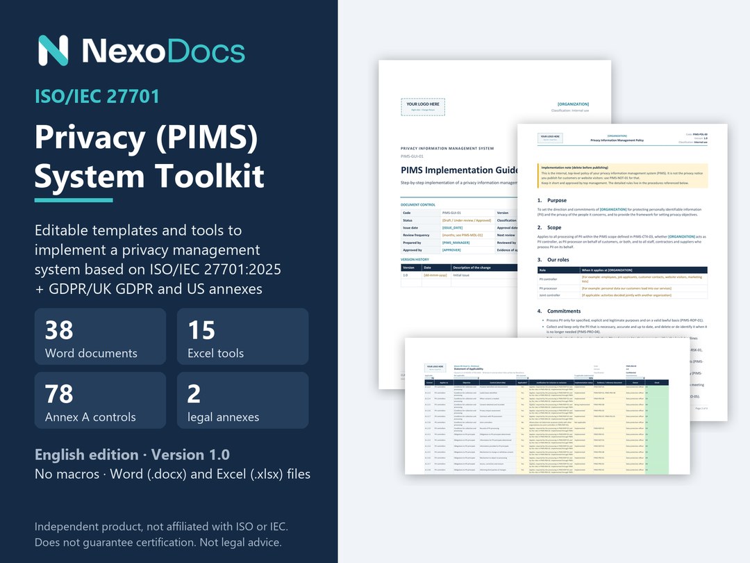 NexoDocs ISO 27701 Toolkit cover