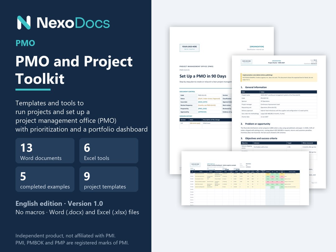 Cover of the NexoDocs PMO and Project Management Toolkit