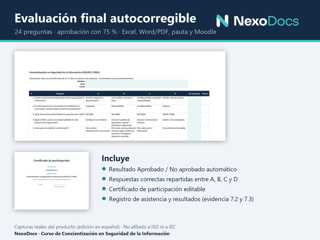 Evaluación final autocorregible y certificado
