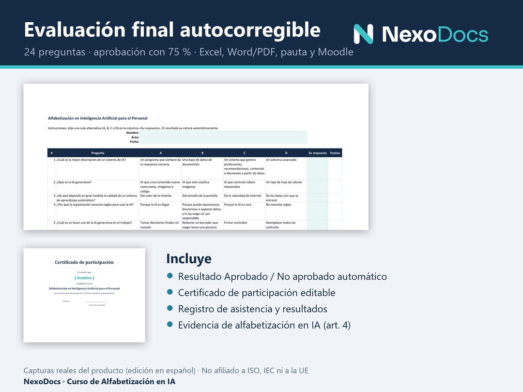 Evaluación final autocorregible y certificado