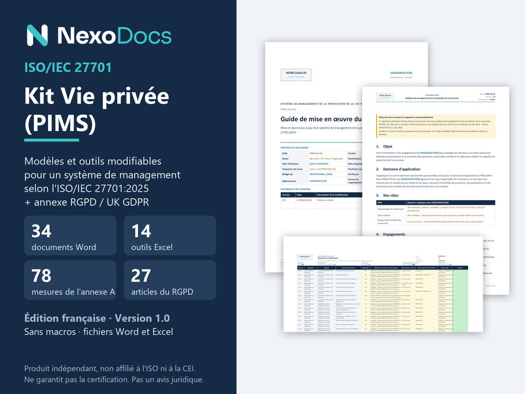 Couverture du kit ISO 27701 de NexoDocs