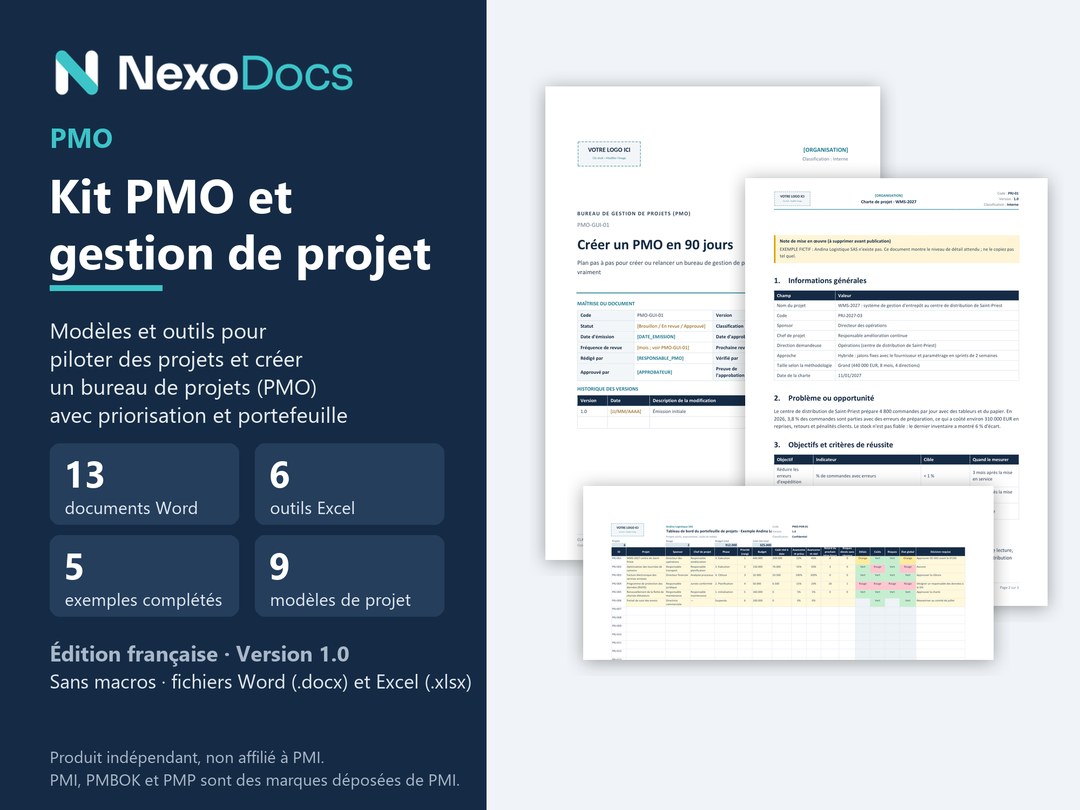Couverture du Kit PMO et gestion de projet de NexoDocs