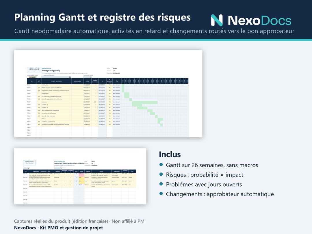 Planning Gantt et registre des risques