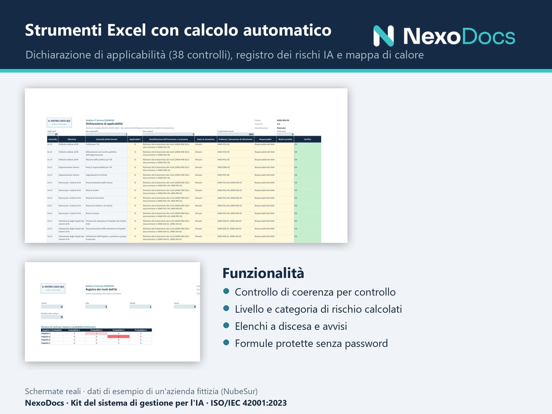 Dichiarazione di applicabilità e registro dei rischi in Excel