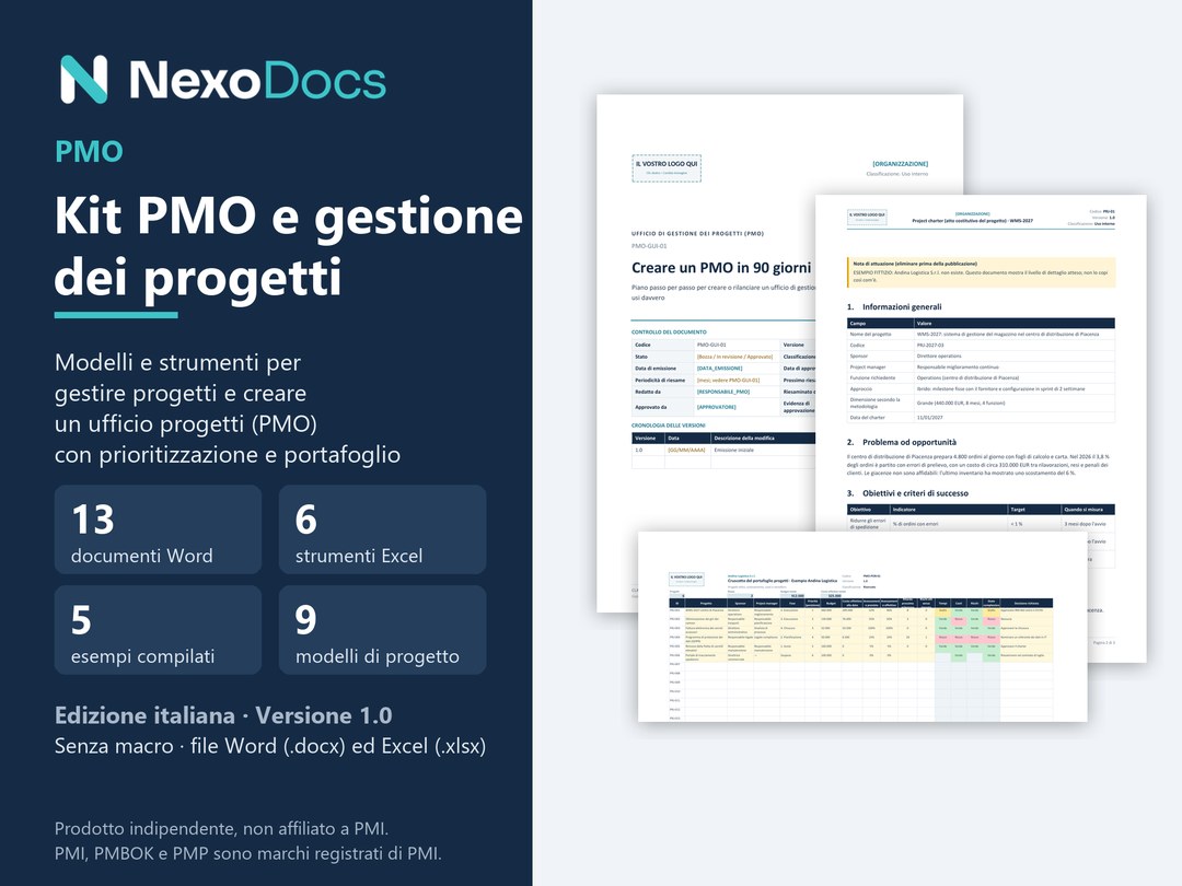 Copertina del Kit PMO e gestione dei progetti di NexoDocs
