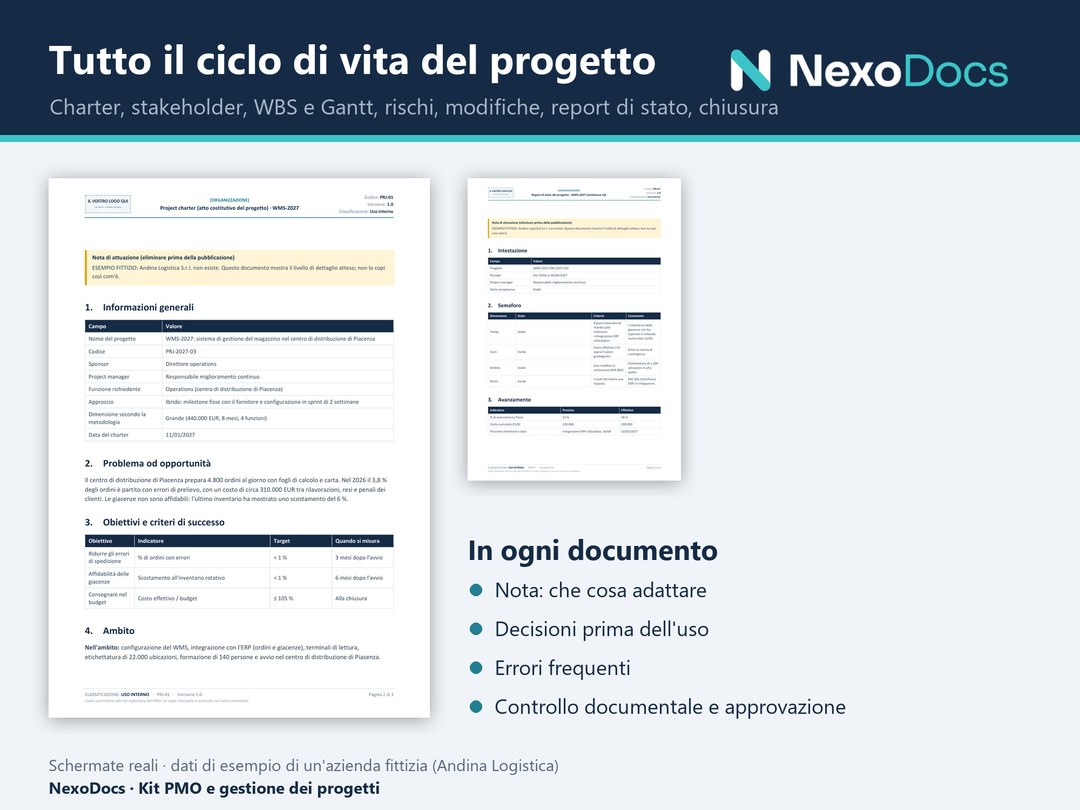 Project charter e report di stato del progetto