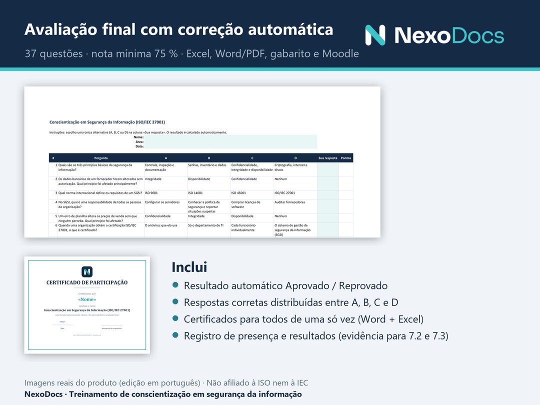 Avaliação final com correção automática e certificado