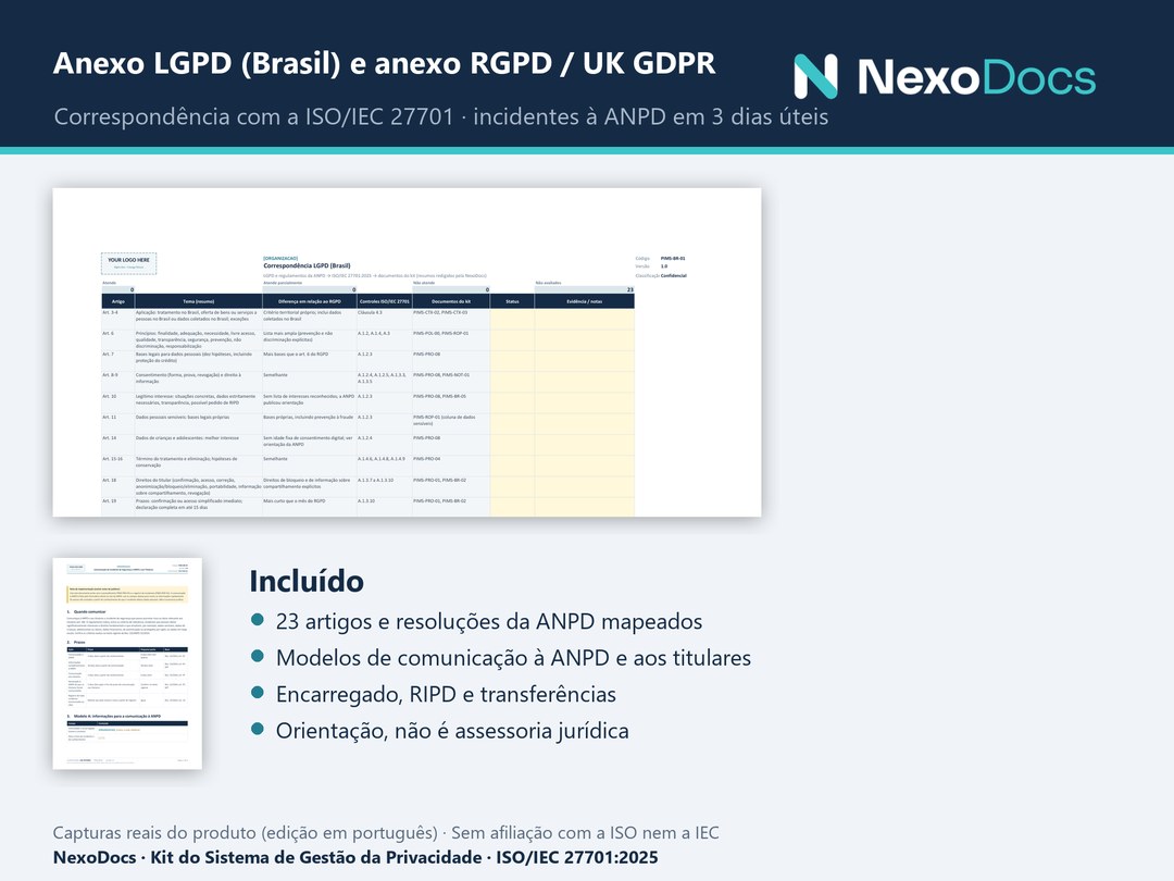 Anexo Brasil LGPD e anexo RGPD / UK GDPR
