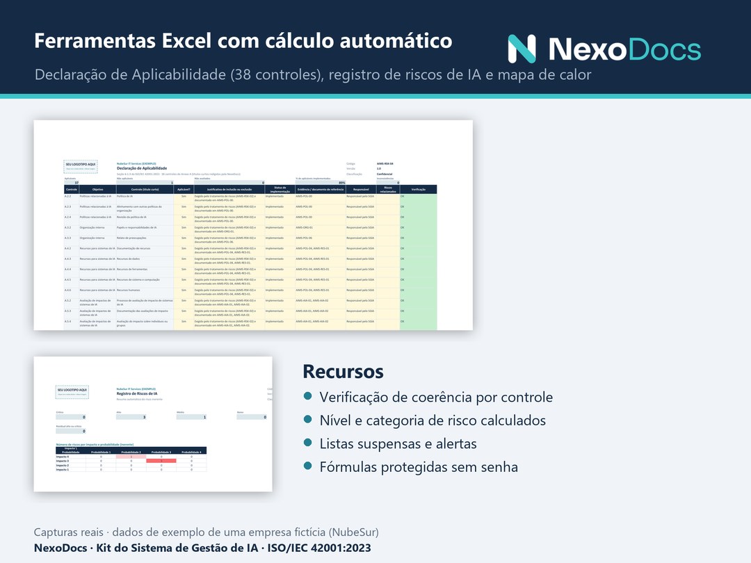 Declaração de Aplicabilidade e registro de riscos no Excel