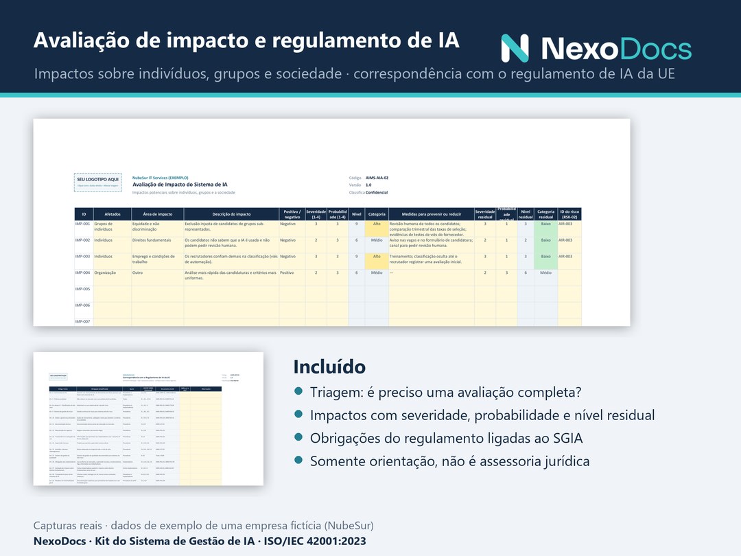 Avaliação de impacto e correspondência com o regulamento de IA