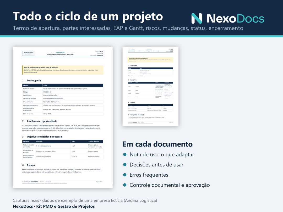 Termo de abertura e relatório de status do projeto