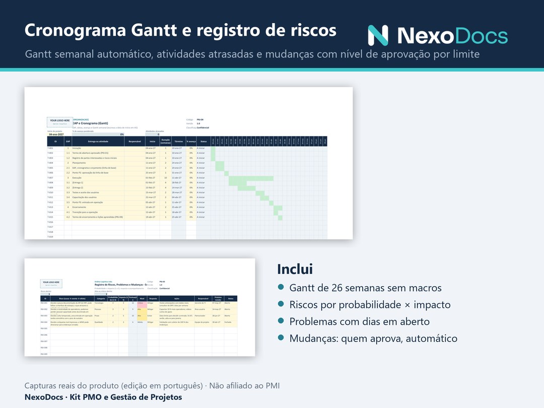 Cronograma Gantt e registro de riscos